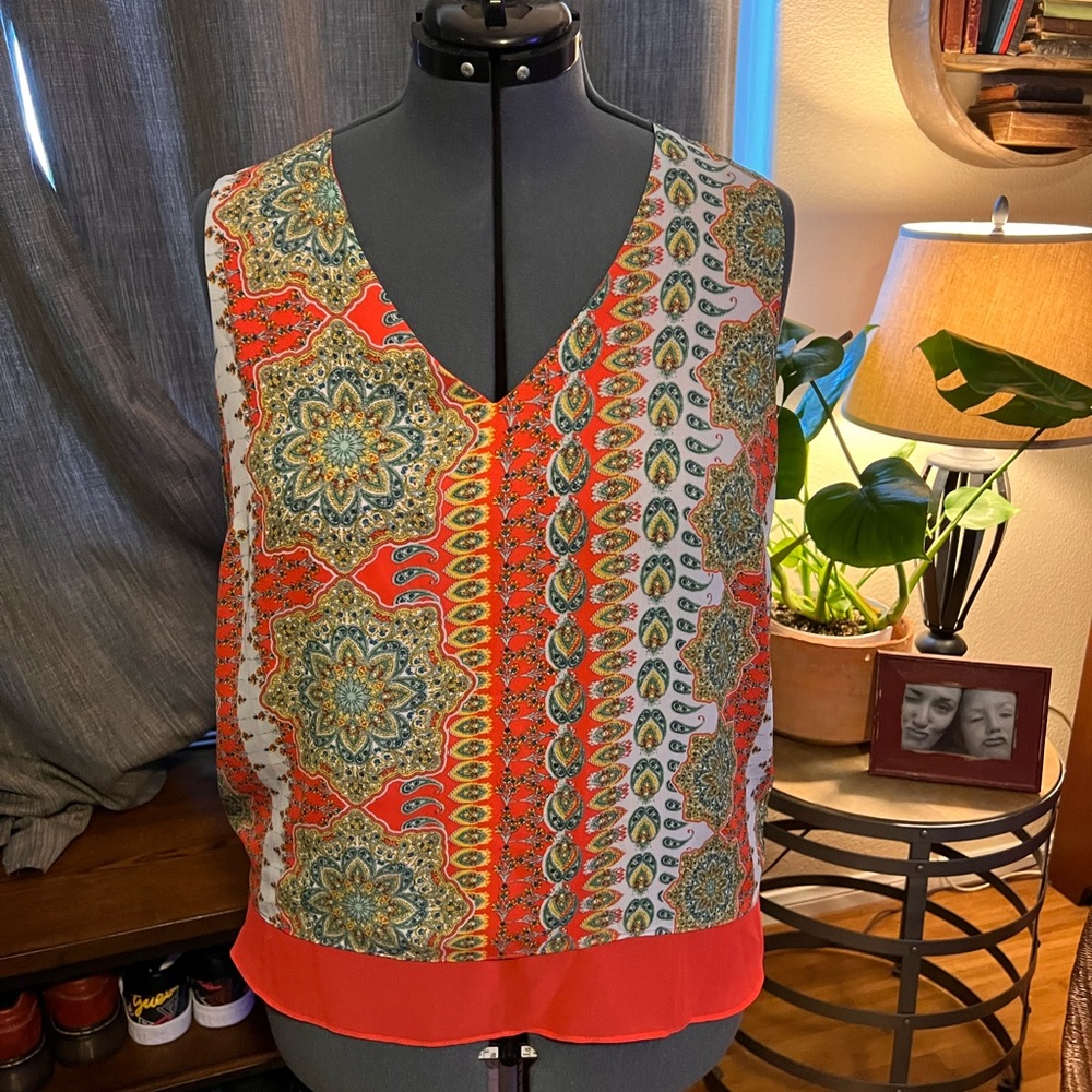 Rose & Olive Orange sleeveless blouse